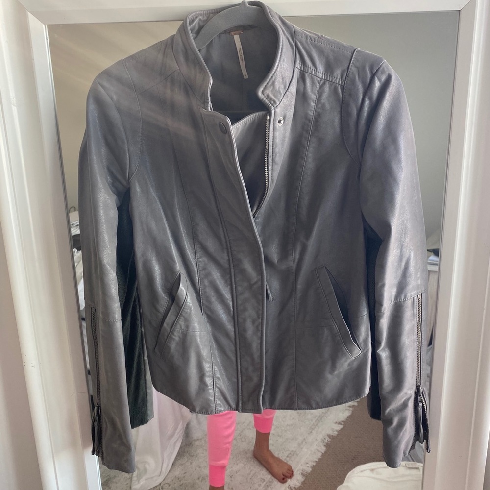 Grey suede/leather free people bomber jacket